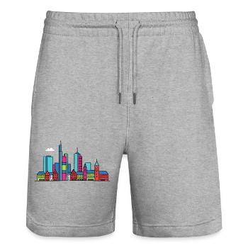 Frankfurt City Skyline Mainhattan Line Art - Stanley/Stella Trainer Unisex Organic Jogging Shorts - heather grey - Front - Nik (191cm) & Marisol (170cm)