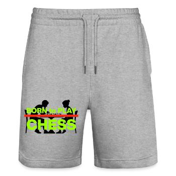 BORN TO PLAY CHESS! SCHACH MEISTER - Stanley/Stella Unisex Bio Joggingshorts Trainer  - Grau meliert - Vorne - Nik (191cm) & Marisol (170cm)