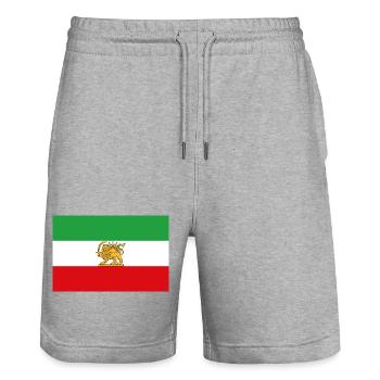 Lion and Sun Flag of Iran Historical - Stanley/Stella Trainer Unisex Organic Jogging Shorts - heather grey - Front - Nik (191cm) & Marisol (170cm)