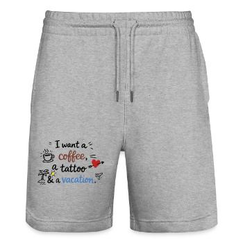 I Want a Coffee, a Tattoo and a Vacation - Stanley/Stella Trainer Unisex Organic Jogging Shorts - heather grey - Front - Nik (191cm) & Marisol (170cm)