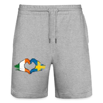 Ireland Sweden Flag Hands Heart Shape - Stanley/Stella Trainer Unisex Organic Jogging Shorts - heather grey - Front - Nik (191cm) & Marisol (170cm)