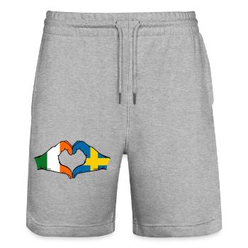 Ireland Sweden Flag Hands Heart Shape - Stanley/Stella Trainer Unisex Organic Jogging Shorts - heather grey - Front - Nik (191cm) & Marisol (170cm)