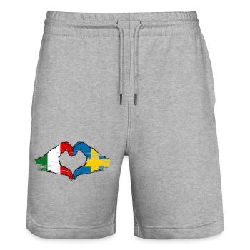 Mains du drapeau de l’Italie et de la Suède en forme de cœur utilisées - Short de jogging bio TRAINER Stanley/Stella unisexe - gris chiné - Devant - Nik (191cm) & Marisol (170cm)