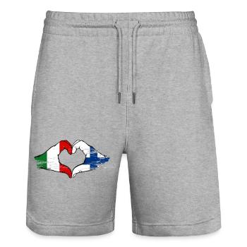 Italy Finland Flag Hands Heart Shape Used - Stanley/Stella Trainer Unisex Organic Jogging Shorts - heather grey - Front - Nik (191cm) & Marisol (170cm)