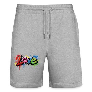 Love – Style graffiti avec patte de chat - Short de jogging bio TRAINER Stanley/Stella unisexe - gris chiné - Devant - Nik (191cm) & Marisol (170cm)