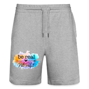 Be Real Not Perfect Aquarell Zitat - Stanley/Stella Unisex Bio Joggingshorts Trainer  - Grau meliert - Vorne - Nik (191cm) & Marisol (170cm)