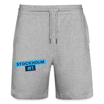 Stockholm #1 Banner Design - Stanley/Stella Trainer Unisex Organic Jogging Shorts - heather grey - Front - Nik (191cm) & Marisol (170cm)