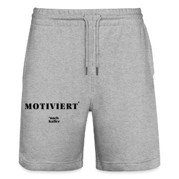 MOTIVATED – after coffee | humorous statement - Stanley/Stella Trainer Unisex Organic Jogging Shorts - heather grey - Front - Nik (191cm) & Marisol (170cm)
