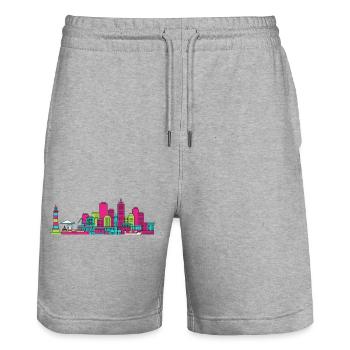 Genoa City Skyline Lighthouse Modern Line Art - Stanley/Stella Trainer Unisex Organic Jogging Shorts - heather grey - Front - Nik (191cm) & Marisol (170cm)