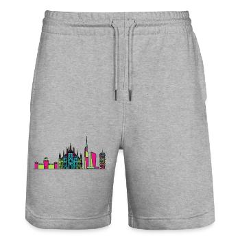 Milan City Skyline Duomo Moderne Linienkunst - Stanley/Stella Unisex Bio Joggingshorts Trainer  - Grau meliert - Vorne - Nik (191cm) & Marisol (170cm)