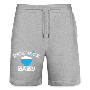 Rice Rice Baby Blue Bowl Design - Stanley/Stella Trainer Unisex Organic Jogging Shorts - heather grey - Front - Nik (191cm) & Marisol (170cm)