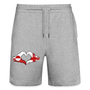 Drapeau du Groenland Angleterre mains en forme de cœur utilisée - Short de jogging bio TRAINER Stanley/Stella unisexe - gris chiné - Devant - Nik (191cm) & Marisol (170cm)