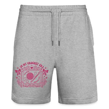In My Crochet Era Yarn Queen Hooked On Love - Stanley/Stella Trainer Unisex Organic Jogging Shorts - heather grey - Front - Nik (191cm) & Marisol (170cm)