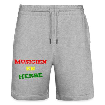 MUSICIEN EN HERBE ! (reggae, ska, dub) - Short de jogging bio TRAINER Stanley/Stella unisexe - gris chiné - Devant - Nik (191cm) & Marisol (170cm)