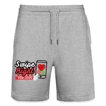Glissez vers la droite pour l’amour – Déclaration d’amour moderne - Short de jogging bio TRAINER Stanley/Stella unisexe - gris chiné - Devant - Nik (191cm) & Marisol (170cm)