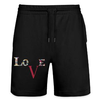 Love Patchwork Typography - Stanley/Stella Trainer Unisex Organic Jogging Shorts - black - Front - Nik (191cm) & Marisol (170cm)