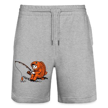 Junge im Fischkostüm angelt - Stanley/Stella Unisex Bio Joggingshorts Trainer  - Grau meliert - Vorne - Nik (191cm) & Marisol (170cm)