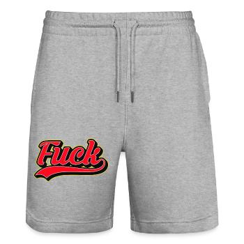 Bold F Word Retro Script Tee - Stanley/Stella Trainer Unisex Organic Jogging Shorts - heather grey - Front - Nik (191cm) & Marisol (170cm)