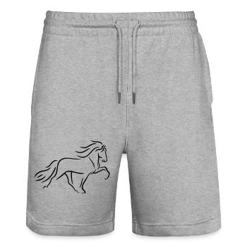 Islandpferd Tölter im Linienstil - Stanley/Stella Unisex Bio Joggingshorts Trainer  - Grau meliert - Vorne - Nik (191cm) & Marisol (170cm)