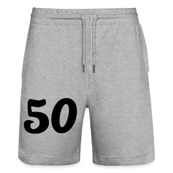 50. 50 ANS. 50e ANNIVERSAIRE. ANNIVERSAIRE 50 ANS. - Short de jogging bio TRAINER Stanley/Stella unisexe - gris chiné - Devant - Nik (191cm) & Marisol (170cm)