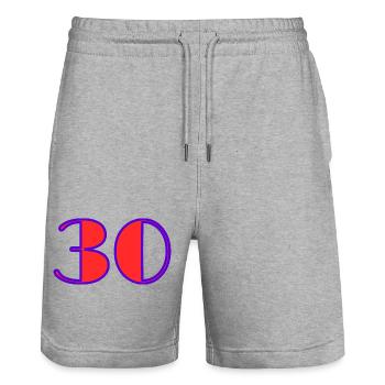 30. 30 YEARS. 30th ANNIVERSARY. 30 YEARS ANNIVERSARY. - Stanley/Stella Trainer Unisex Organic Jogging Shorts - heather grey - Front - Nik (191cm) & Marisol (170cm)