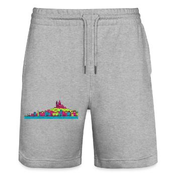 Marseille City Skyline Basilika Moderne Linienkunst - Stanley/Stella Unisex Bio Joggingshorts Trainer  - Grau meliert - Vorne - Nik (191cm) & Marisol (170cm)
