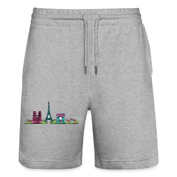 Paris City Skyline Eiffel Tower Modern Line Art - Stanley/Stella Trainer Unisex Organic Jogging Shorts - heather grey - Front - Nik (191cm) & Marisol (170cm)