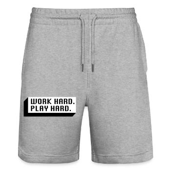 Work Hard. Play Hard. (Black) - Stanley/Stella Trainer Unisex Organic Jogging Shorts - heather grey - Front - Nik (191cm) & Marisol (170cm)