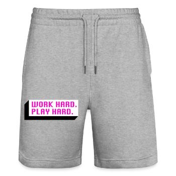 Work Hard. Play Hard. (Pink) - Stanley/Stella Trainer Unisex Organic Jogging Shorts - heather grey - Front - Nik (191cm) & Marisol (170cm)