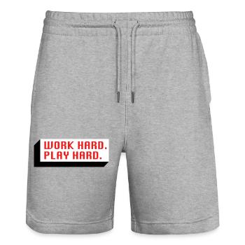 Work Hard. Play Hard. (Red) - Stanley/Stella Trainer Unisex Organic Jogging Shorts - heather grey - Front - Nik (191cm) & Marisol (170cm)