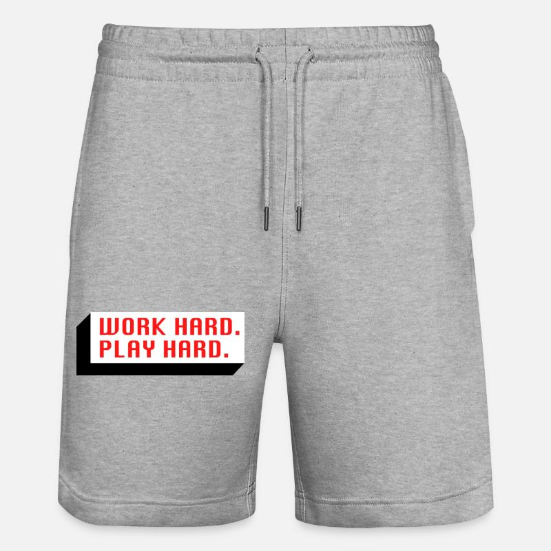 Work Hard. Play Hard. (Rot) - Stanley/Stella Unisex Bio Joggingshorts Trainer  - Grau meliert