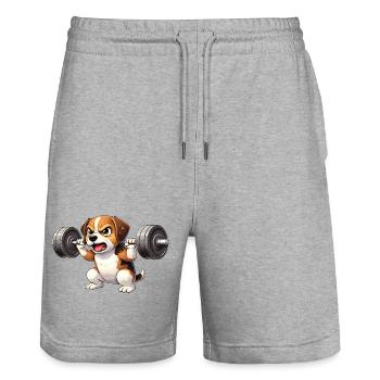 Beagle Workout Bodybuilding Barbell Training Motiv - Stanley/Stella Unisex Bio Joggingshorts Trainer  - Grau meliert - Vorne - Nik (191cm) & Marisol (170cm)