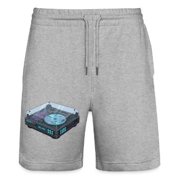 Platine tournante futuriste Cool Modern Design - Short de jogging bio TRAINER Stanley/Stella unisexe - gris chiné - Devant - Nik (191cm) & Marisol (170cm)