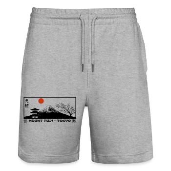 Mont Fuji Tokyo – Pagode japonaise & design de Sakura - Short de jogging bio TRAINER Stanley/Stella unisexe - gris chiné - Devant - Nik (191cm) & Marisol (170cm)