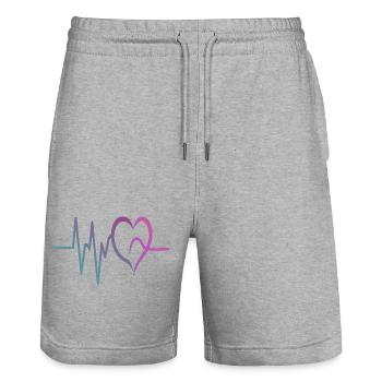 Gradient ECG Heart - Stanley/Stella Trainer Unisex Organic Jogging Shorts - heather grey - Front - Nik (191cm) & Marisol (170cm)