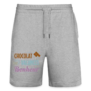 Chocolate Holiday Happiness - Stanley/Stella Trainer Unisex Organic Jogging Shorts - heather grey - Front - Nik (191cm) & Marisol (170cm)