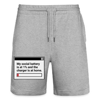 My Social Battery is at 1% - Stanley/Stella Trainer Unisex Organic Jogging Shorts - heather grey - Front - Nik (191cm) & Marisol (170cm)