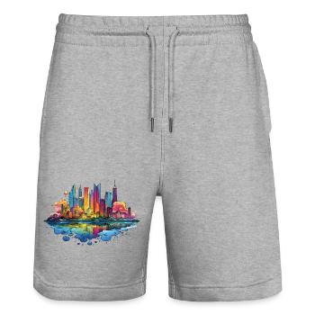 Colorful Skyline Reflection - Stanley/Stella Trainer Unisex Organic Jogging Shorts - heather grey - Front - Nik (191cm) & Marisol (170cm)