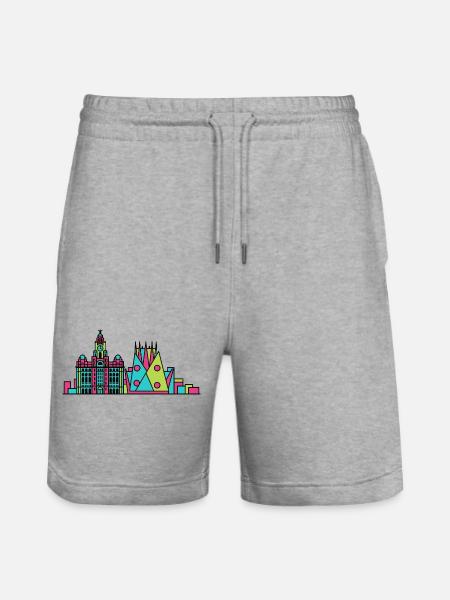 Arte dell'edificio Royal Liver Skyline della città di Liverpool - Pantaloncini da jogger ecologici unisex Trainer di Stanley/Stella - grigio melange