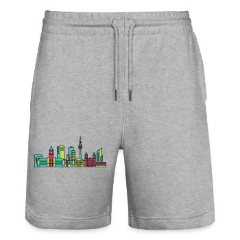Leeds City Skyline Town Hall Modern Line Art - Stanley/Stella Trainer Unisex Organic Jogging Shorts - heather grey - Front - Nik (191cm) & Marisol (170cm)