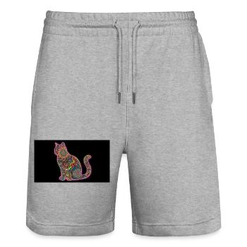 Motifs félins psychédéliques - Short de jogging bio TRAINER Stanley/Stella unisexe - gris chiné - Devant - Nik (191cm) & Marisol (170cm)