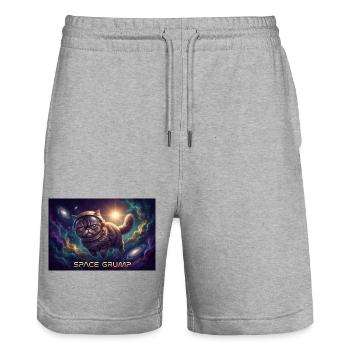 Space Grump Space Cat Neon - Stanley/Stella Trainer Unisex Organic Jogging Shorts - heather grey - Front - Nik (191cm) & Marisol (170cm)