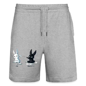 Fear Bunny Meme Design - Stanley/Stella Trainer Unisex Organic Jogging Shorts - heather grey - Front - Nik (191cm) & Marisol (170cm)
