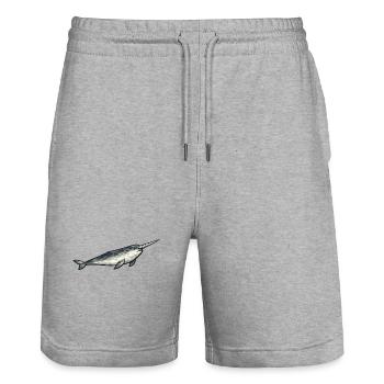 Geometric Narwhal Polygon - Stanley/Stella Trainer Unisex Organic Jogging Shorts - heather grey - Front - Nik (191cm) & Marisol (170cm)