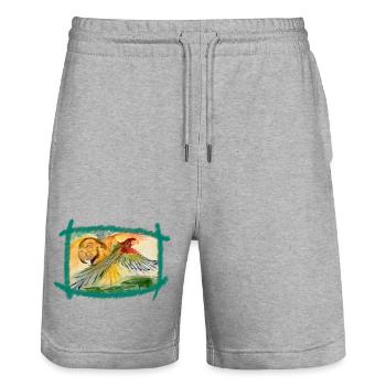 Aras über dem Regenwald - Stanley/Stella Unisex Bio Joggingshorts Trainer  - Grau meliert - Vorne - Nik (191cm) & Marisol (170cm)