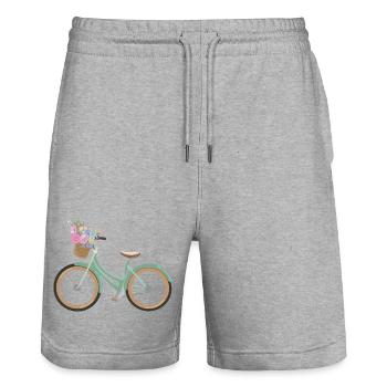 Rad_mit_Blumen - Stanley/Stella Unisex Bio Joggingshorts Trainer  - Grau meliert - Vorne - Nik (191cm) & Marisol (170cm)