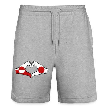 Drapeau du Groenland Japon Mains Forme de cœur - Short de jogging bio TRAINER Stanley/Stella unisexe - gris chiné - Devant - Nik (191cm) & Marisol (170cm)
