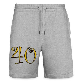 40. 40 YEARS. 40th ANNIVERSARY. 40 YEARS ANNIVERSARY. - Stanley/Stella Trainer Unisex Organic Jogging Shorts - heather grey - Front - Nik (191cm) & Marisol (170cm)