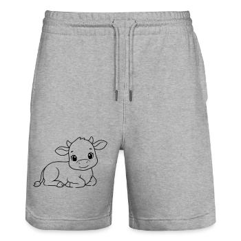 Silhouette du bébé vache veau allongée - Short de jogging bio TRAINER Stanley/Stella unisexe - gris chiné - Devant - Nik (191cm) & Marisol (170cm)