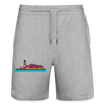 Plymouth City Skyline Smeaton's Tower Line Art - Stanley/Stella Trainer Unisex Organic Jogging Shorts - heather grey - Front - Nik (191cm) & Marisol (170cm)